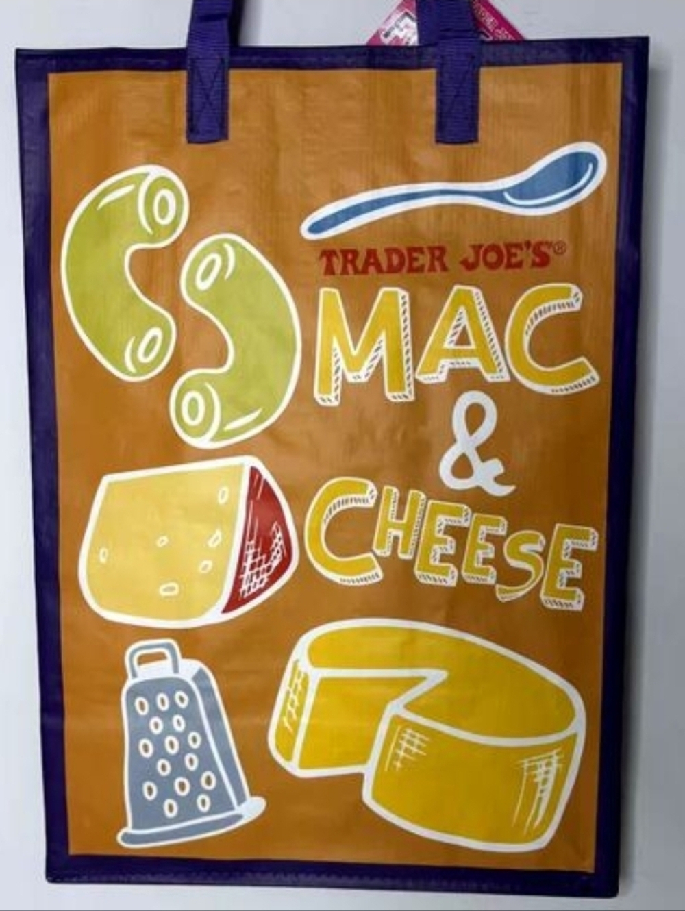 NWT- Trader Joe's. Plastic Orange Mac & Cheese Reusable Tote Bag - Picture 4 of 7
